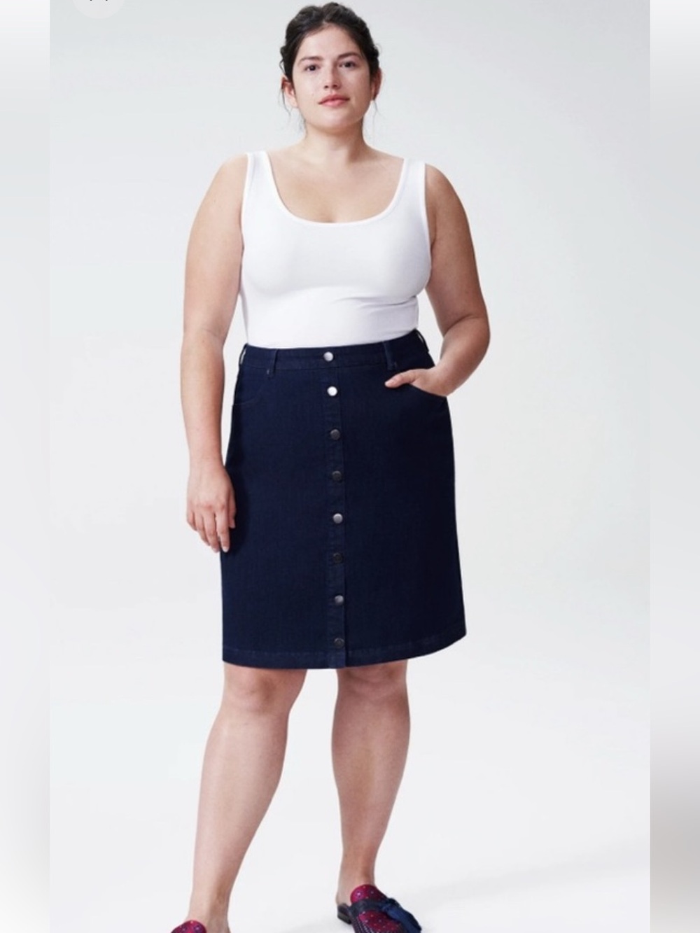 UNIVERSAL STANDARD Dark Wash Denim Skirt Size M Or 2X Women Button Down Plus I13